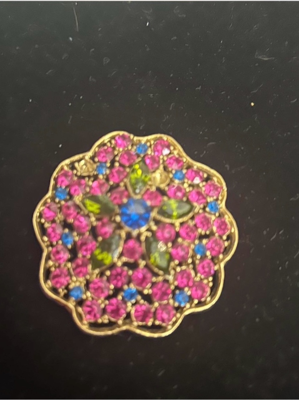 Gold Floral Multicolor Crystal Brooch - Pink, Blue & Green